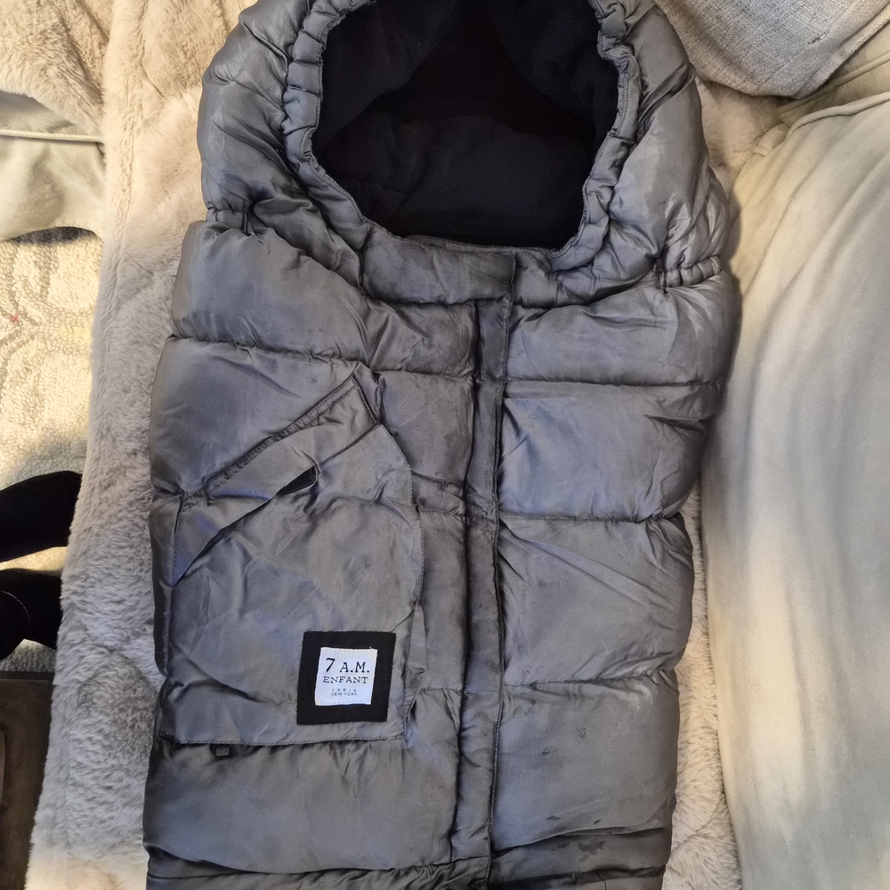 Gray Puffer Jacket with Hood